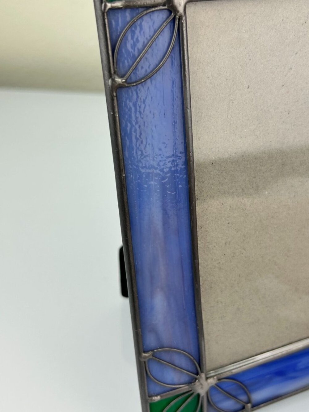 Vintage Stained Glass & Metal Picture Frame Blue Green Silver Home Decor - Picture 16 of 16